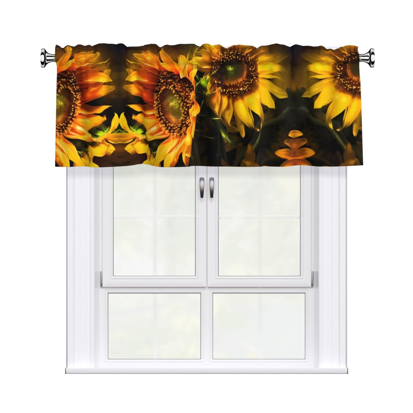 HJFCZH WHJSSF Orange Sunflower Wallpaper Prints 54x18in Curtain Valance - Peach Skin Polyester Kitchen Cover with Light Filtering Floral & 3" Rod Pocket