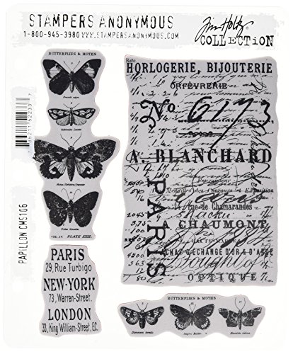 Stampers Anonymous Tim Holtz Cling Rubber Stamp Set, Papillon CMS106 Stampers Anonymous Tim Holtz Cling Rubber Stamp Set, Papillon CMS106