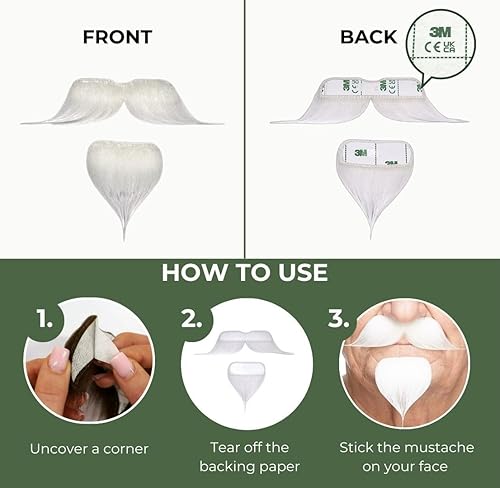 Miniatura 5 de Mustaches Manillar de lijadoras autoadhesivas con bigote falso con una perra novedad pelo facial falso accesorio de disfraz para adultos color blanco