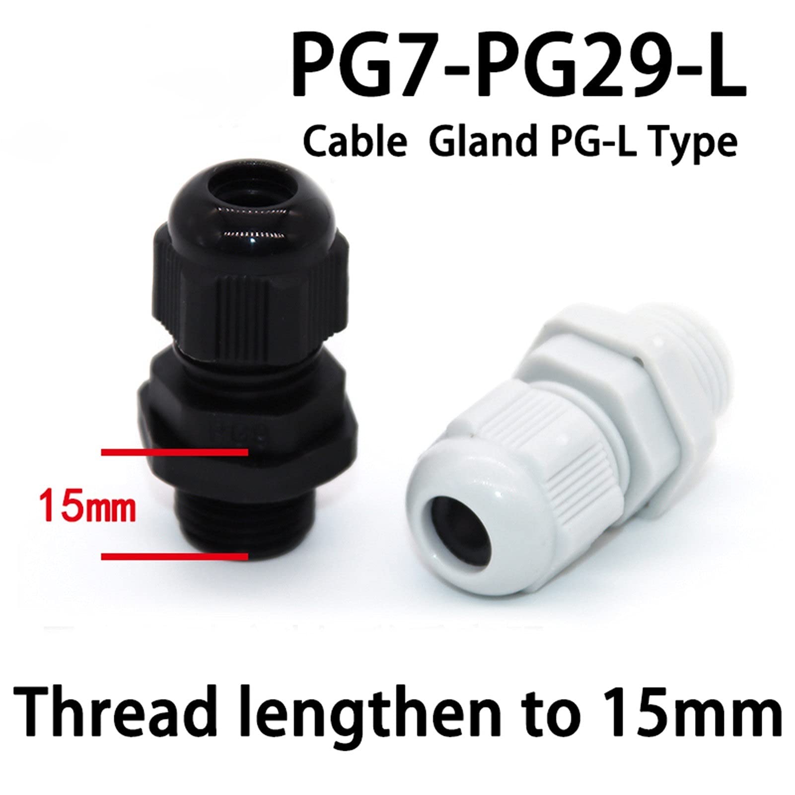 Kit de mezcla de sellos de cable, Conectores de cable de nailon de plástico, 10 piezas PG7-PG29, prensaestopas de nailon IP68 for caja de conexiones(Pg13.5 L 12 Bk 10pcs)