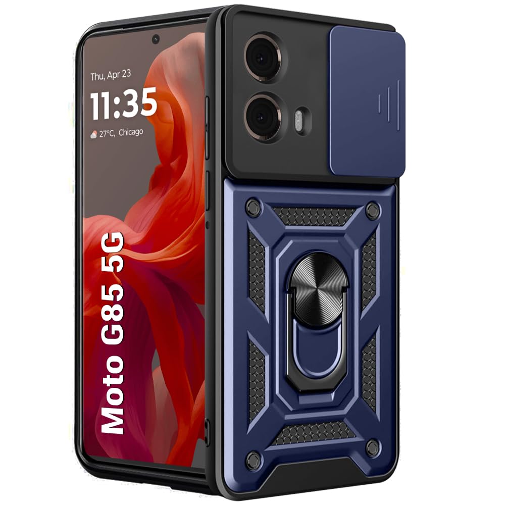 TheGiftKart Tough Armor Motorola Moto G85 5G Bumper Back Cover Case | Sliding Camera Cover, Kickstand & Ring Holder | 360° Protection Case for Motorola Moto G85 5G (PC & TPU, Greyish Blue) (B0DC72GVWF) Amazon Price History, Amazon Price Tracker