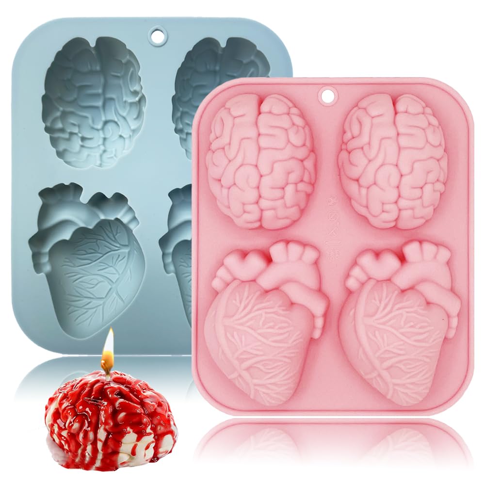 3D Human Brain Heart Silicone Molds, 2 Pack Realistic Halloween Organ Shapes Silicone Muffin Molds for Chocolate Pudding Dessert Jelly Handmade Soap Candle for Halloween Party Props-image-19