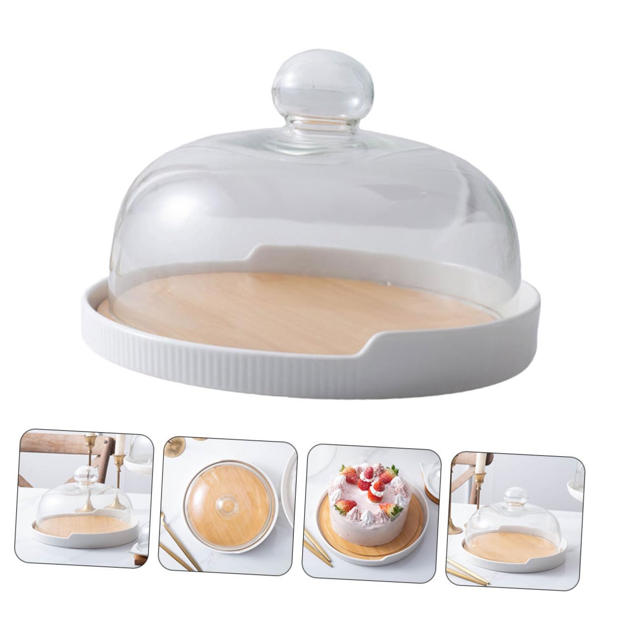 Plateau Tournant à Gâteau 1 Set Bois et Céramique Verre