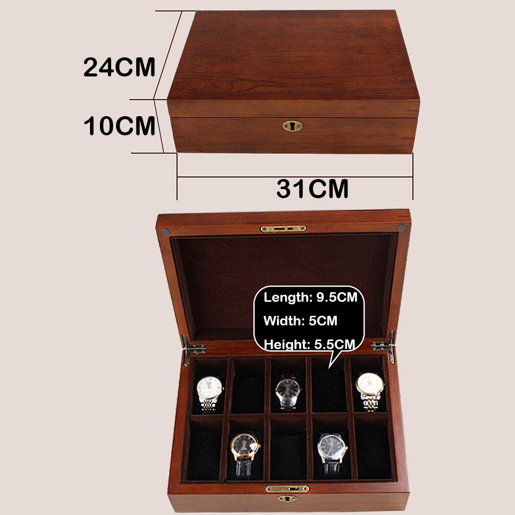 MUSUMI Caja organizadora de almacenamiento de joyas de lujo con tapa de Cristal para 10 relojes, caja organizadora con 10 almohadas de almacenamiento extraíbles para Hombres y Mujeres