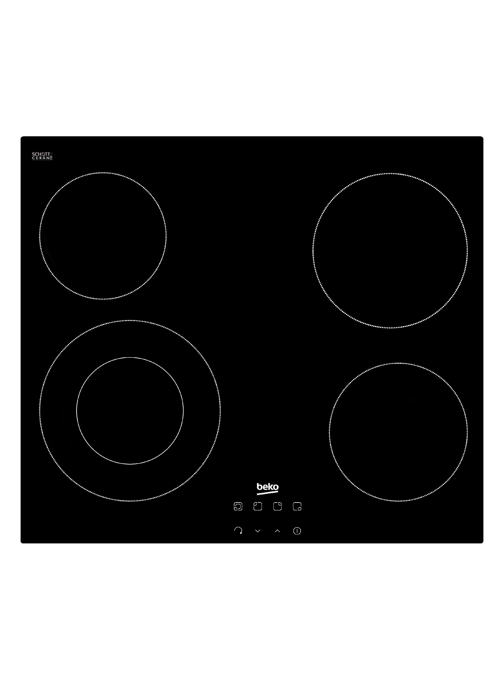 Beko HIC64402E - Placa Vitrocerámica Hic64402E Con 4 Zonas De Cocción