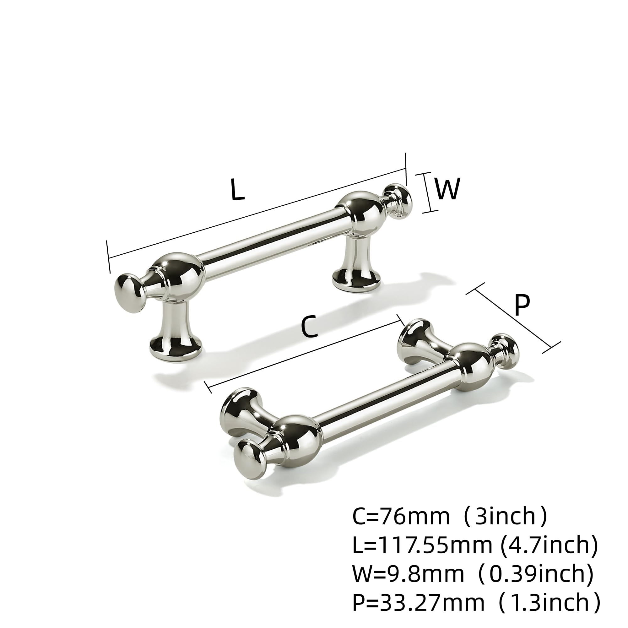 Polished Nickel Cabinet Pull - 80453, 3 in (76 mm) — KHTUMEWARE
