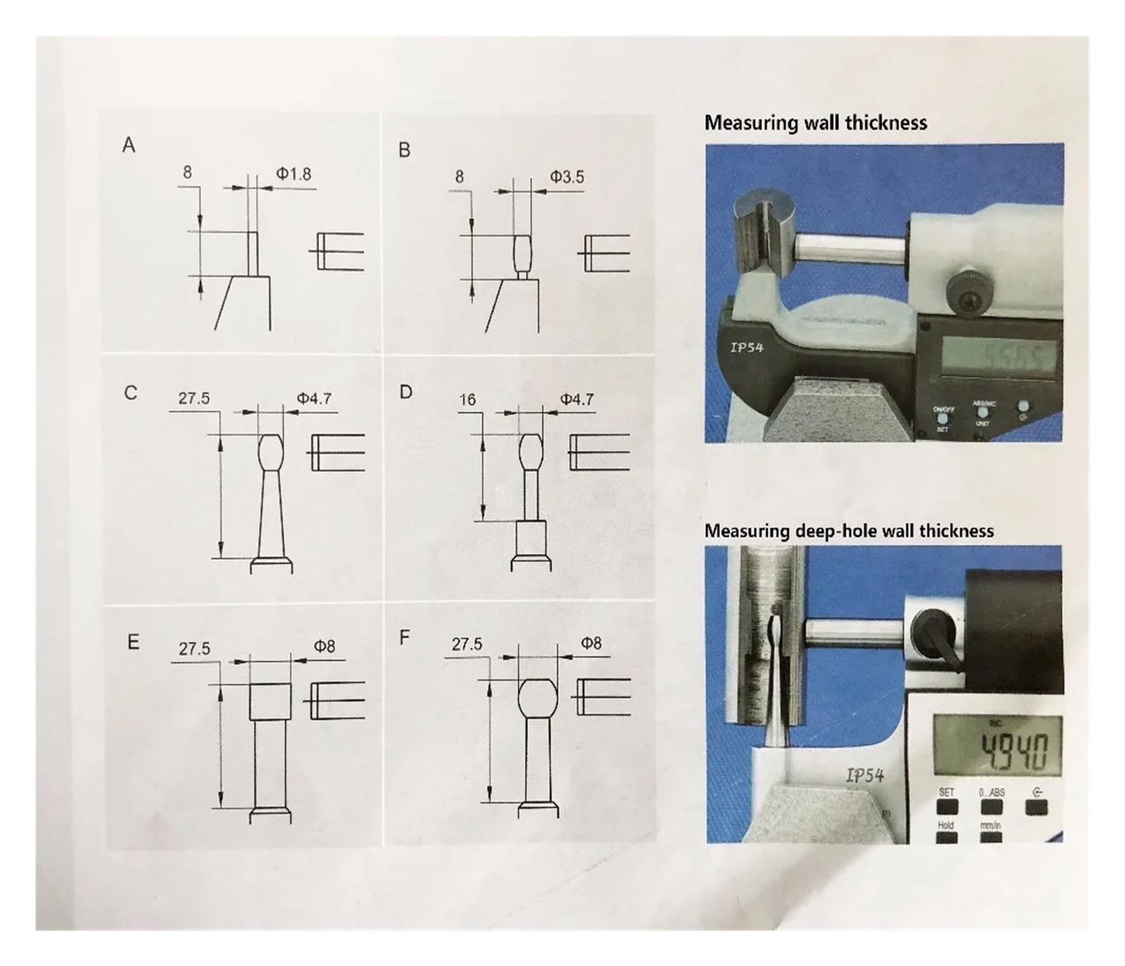 Micrómetro electrónico de tubo de 0,001 mm, tipo A, B, C, D, E, F, 0-25 mm, 25-50 mm, micrómetro digital de tubo (tipo F 0-25 mm)