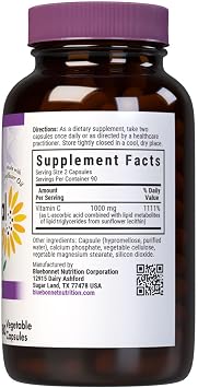 BlueBonnet Nutrition Liposomal Vitamin C 1000 mg, Made with Sunflower Oil, Immune & Joint Comfort*, Vegan, Kosher, Non-GMO, Gluten-Free, Soy-Free Milk-Free, 180 Vegetable Capsules, 90 Servings