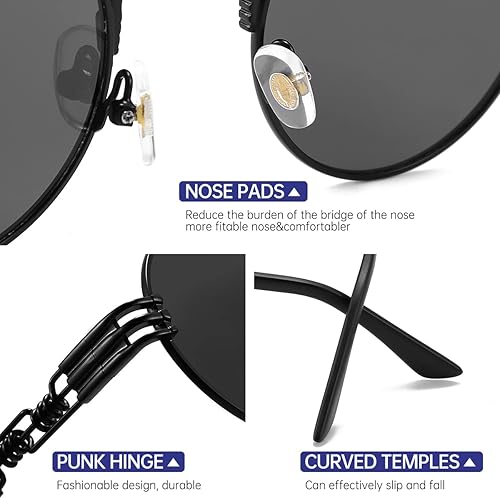 Miniatura 6 de Round Polarized Steampunk Sunglasses Men, Circle Metal Frame, Hippie Shades
