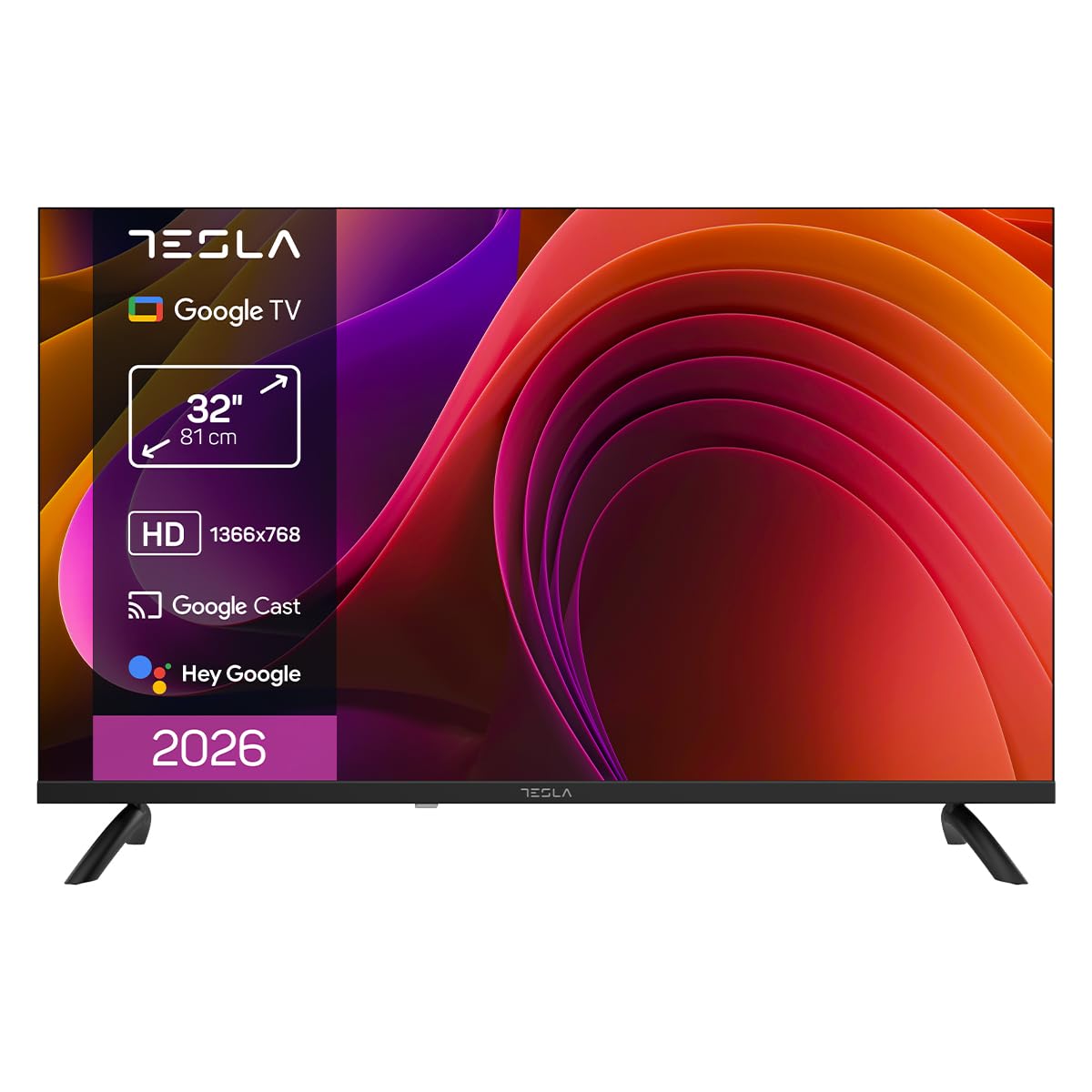 TESLA Smart TV 32 Pulgadas HD Ready Compatible con Google TV y Google Assistant - HDR10, WiFi y Bluetooth, Apps y Chromecast Integrado, 2 HDMI, 2 USB, DVB-T2/S2/C, Color Negro (32")