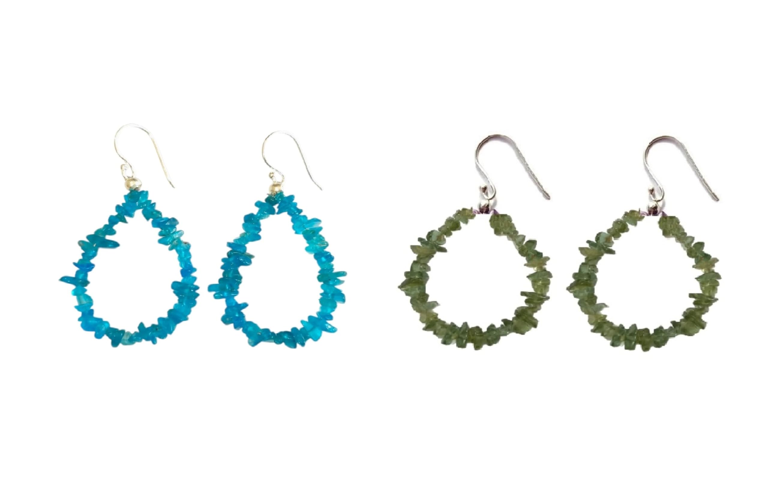 Apatite boucles d'oreilles argent pépites pierres précieuses 5,1cm - 6