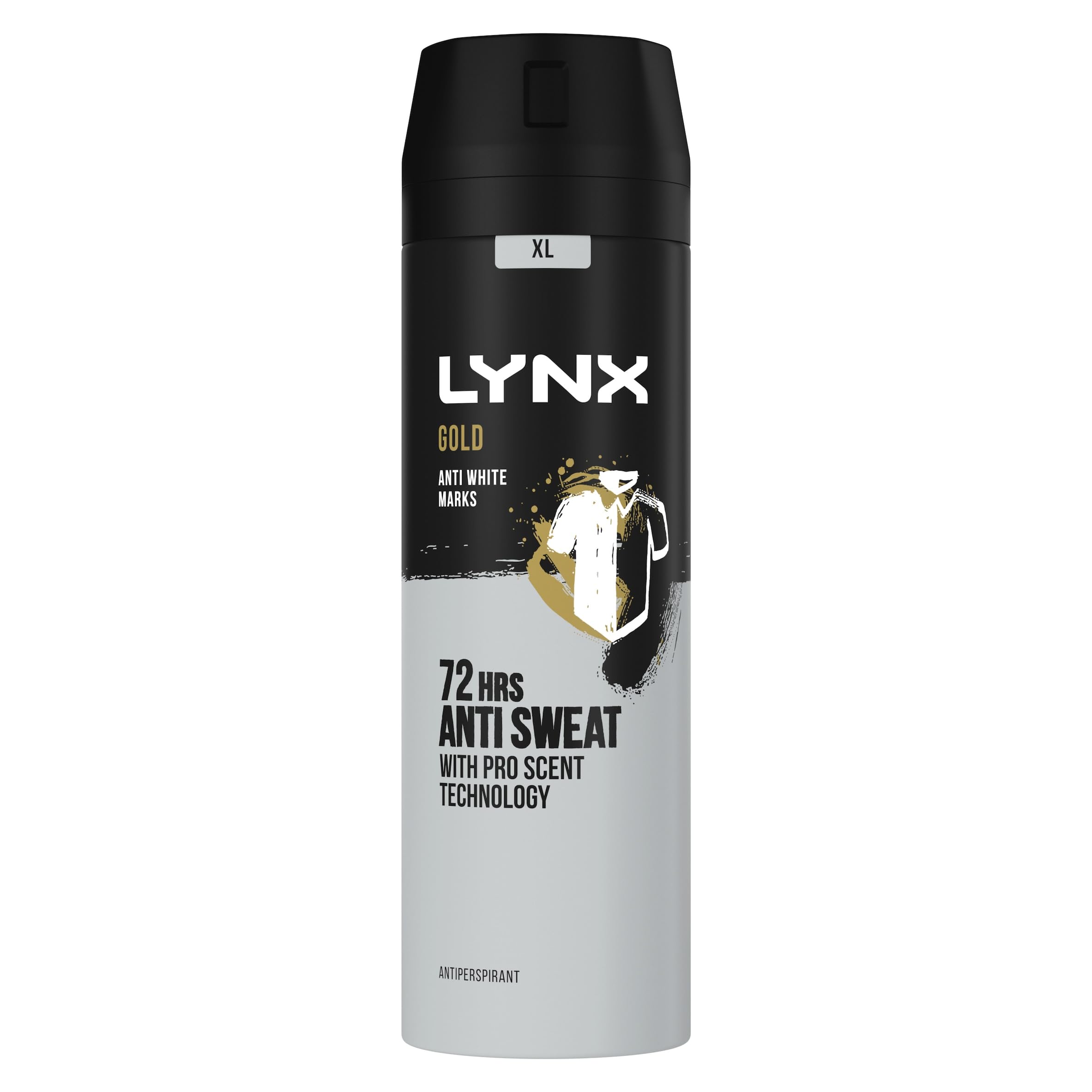 Lynx Gold XL Anti-Perspirant Aerosol Men's Deodorant Spray with ProScent technology and an oud wood & fresh vanilla scent for 72 hours protection against odour and wetness 6x 200 ml