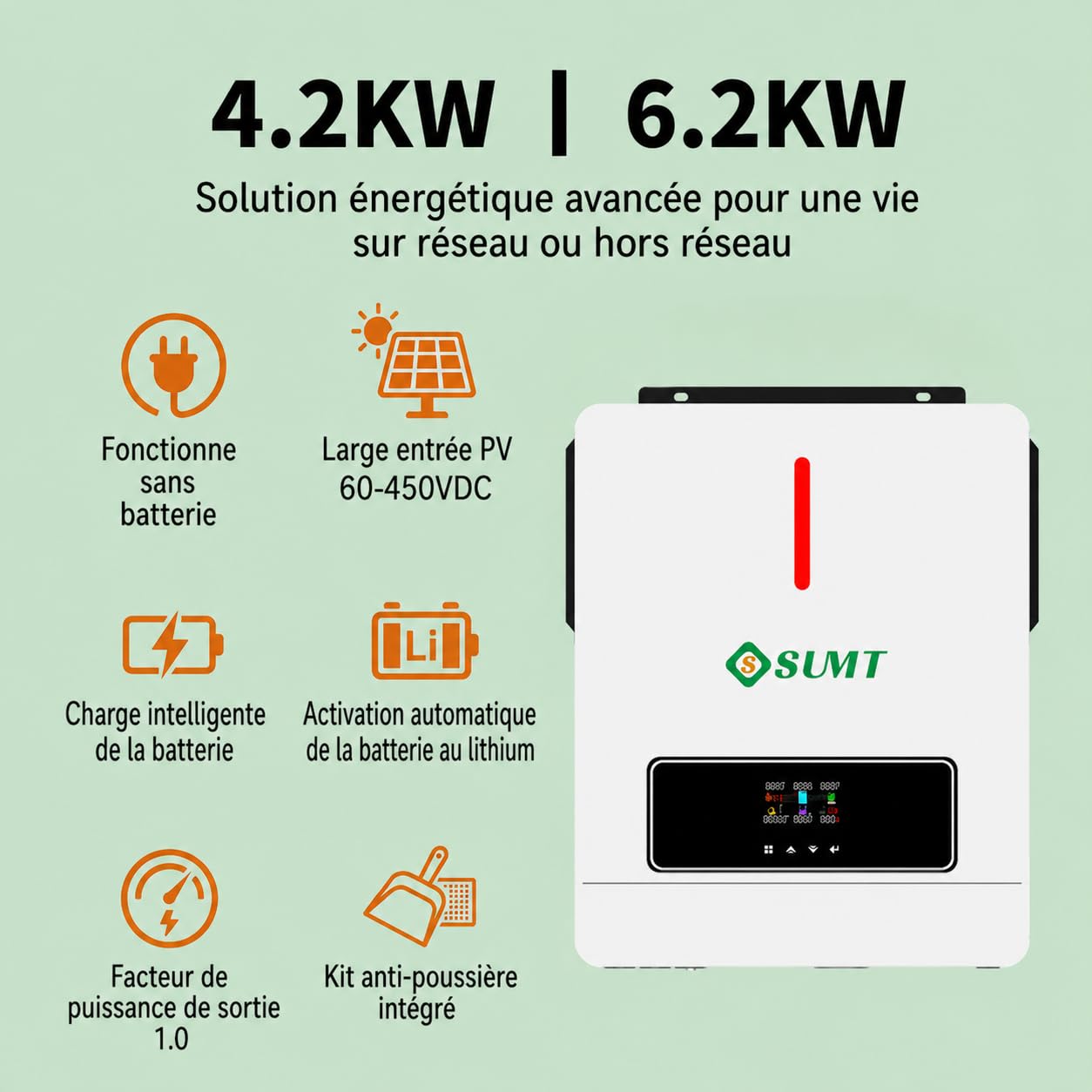 ECO II Inversor Solar Híbrido 6,2KW MPPT 120A Onda Sinusoidal Pure Operation On Grid Off Grid WiFi GPRS Doble Salida
