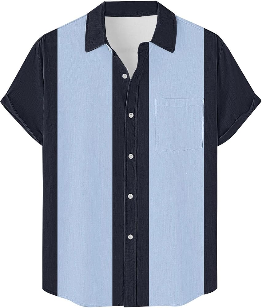 Camicie Stampa hawaiana Button Down T Shirt Beach Risvolto Collo Top da uomo Primavera Manica Corta Maglietta da uomo Estate Plus Size Mens T-Shirt, Blu, L