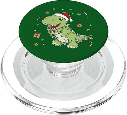Miniatura 7 de Dinosaurio Navidad Santa Claus luces de hadas T-Rex PopSockets estándar PopGrip