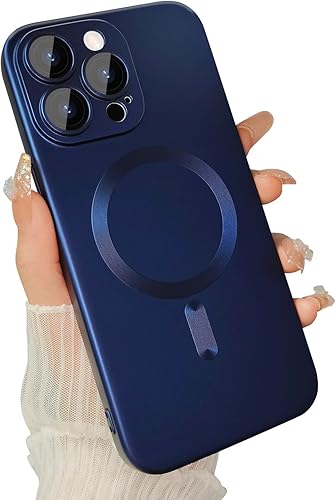 ankofave Magsafe - Funda magnética para iPhone 15 Pro para mujeres y hombres, bonito diseño mate de lujo metálico suave con protector de lente de