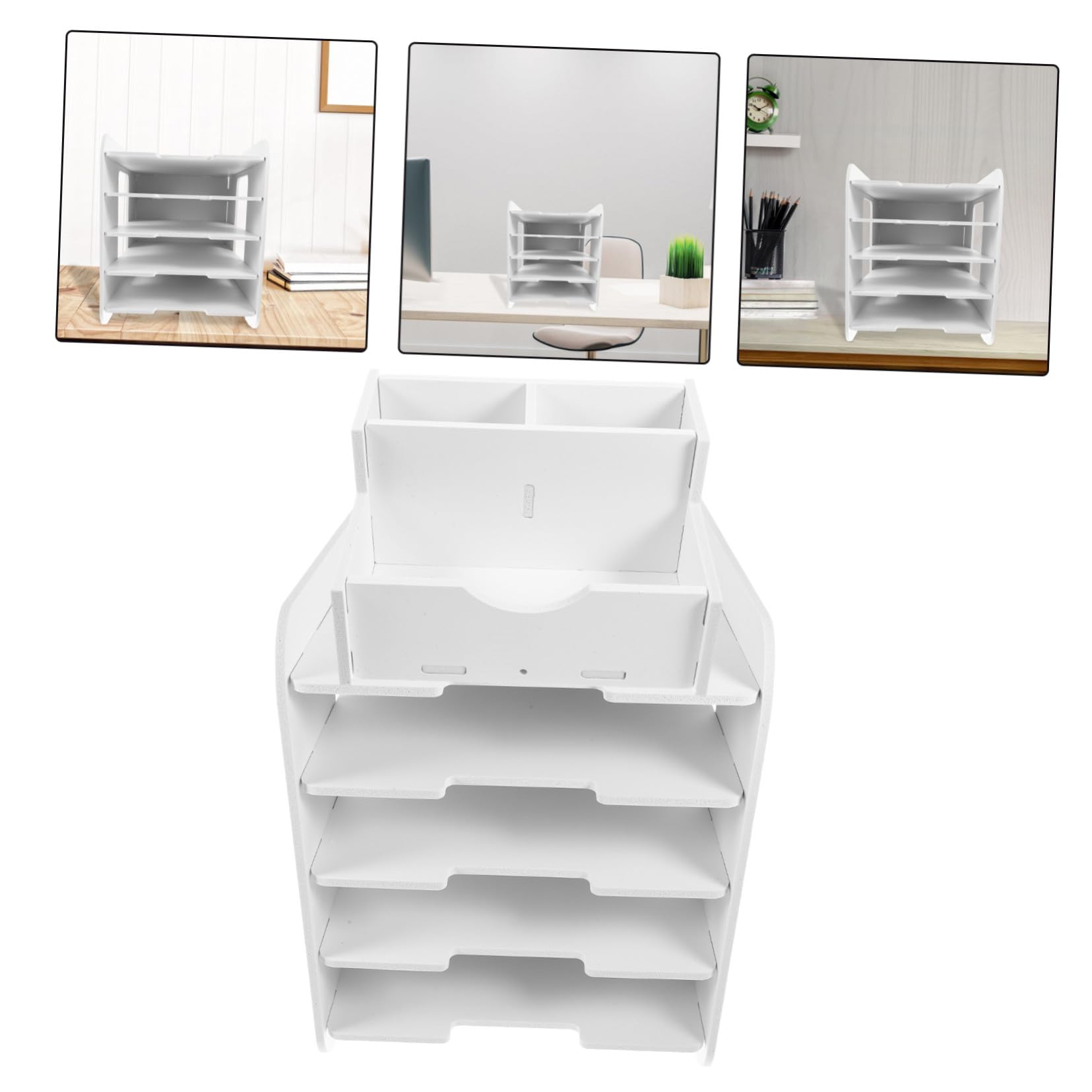 Archivador blanco de 5 niveles, soporte para documentos de escritorio y exhibición de folletos para papeles A4, perfecto para soluciones de almacenamiento en la oficina y el hogar