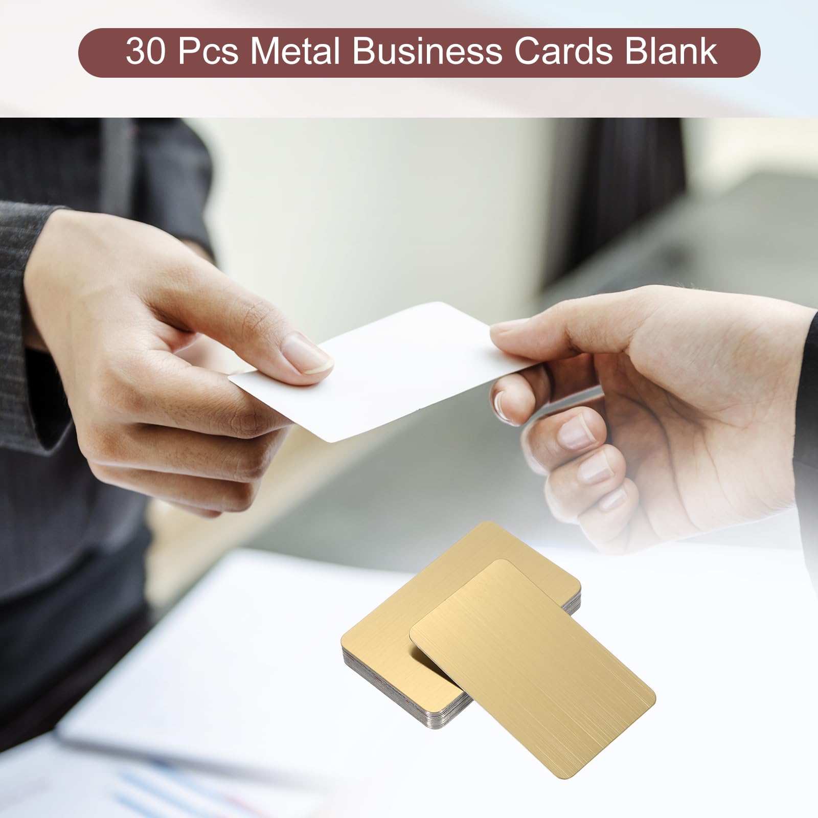 PATIKIL Cartes De Visite En Métal En Acier Inoxydable 0.8mm, Pack De 30 Cartes Revêches Brossées Pour Gravure Laser Et Cartes Cadeaux DIY, Or
