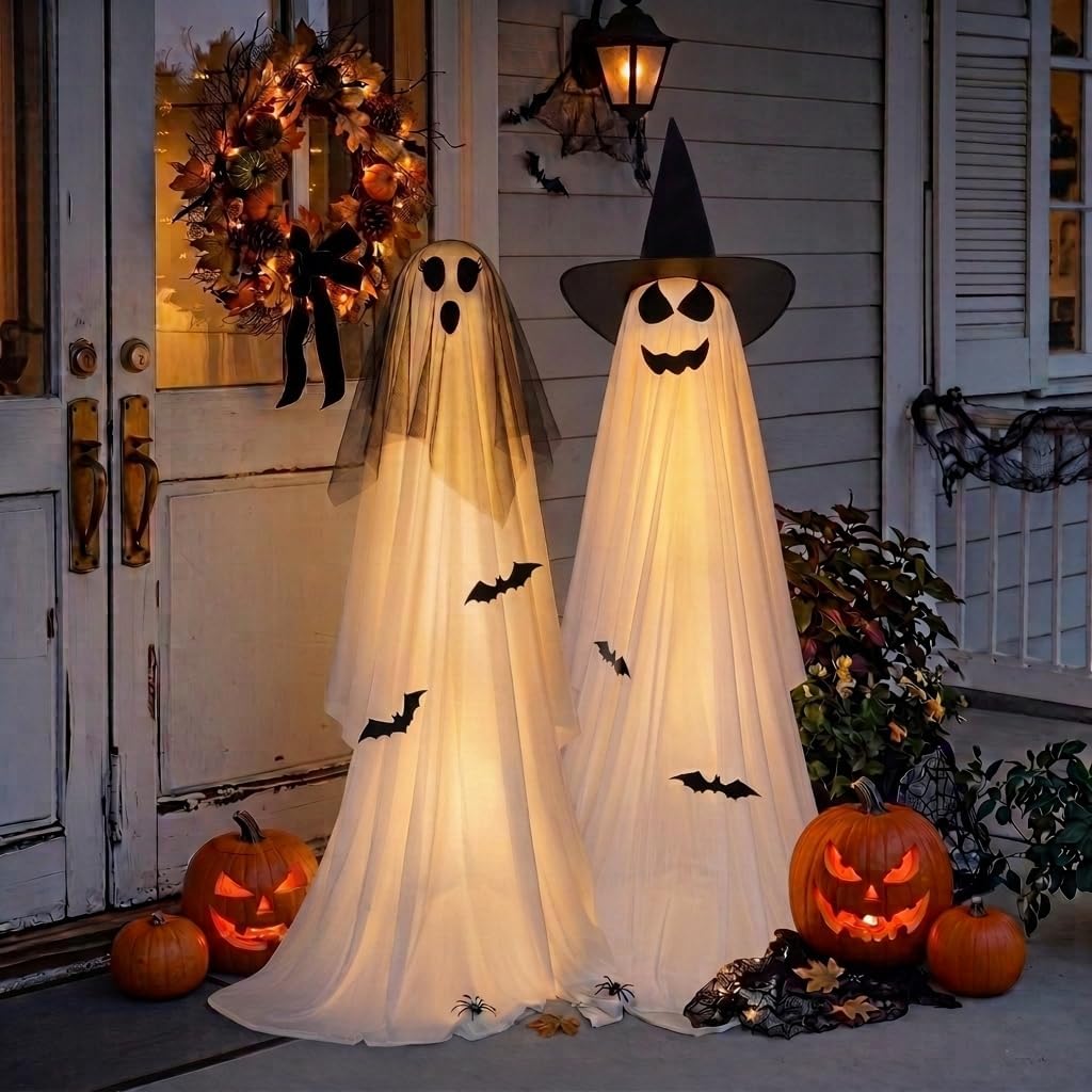 2-Pack 5' Light-Up Halloween Ghosts with Tripods & Remote