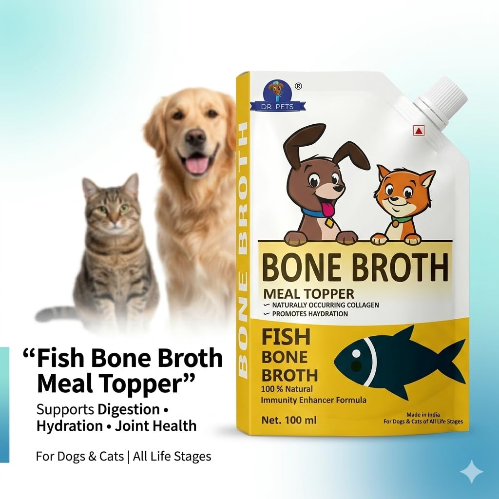 Dr. Pets Pack of 3 (100ml Each) Fish Bone Broth for Dogs & Cats | Liquid Meal Topper | Collagen Rich | Supports Digestion & Hydration 4