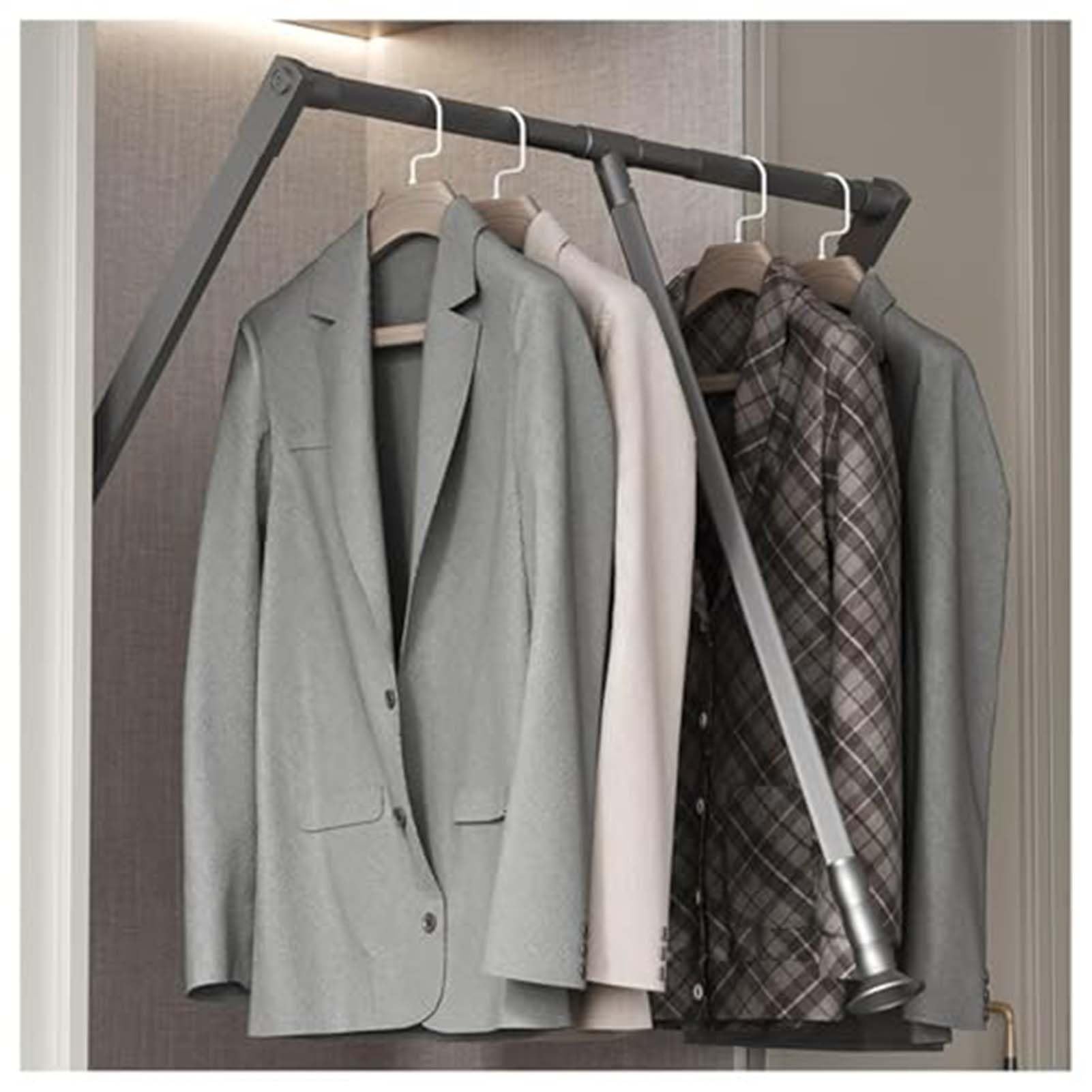 THEGA Sliding Wardrobe Closet Rod - Extendable Pull Out Closet Rod, Wardrobe Hanging Rod, Stainless Steel Wardrobe Storage Rack, Pull-down Clothing Storage Rack(660-890mm)