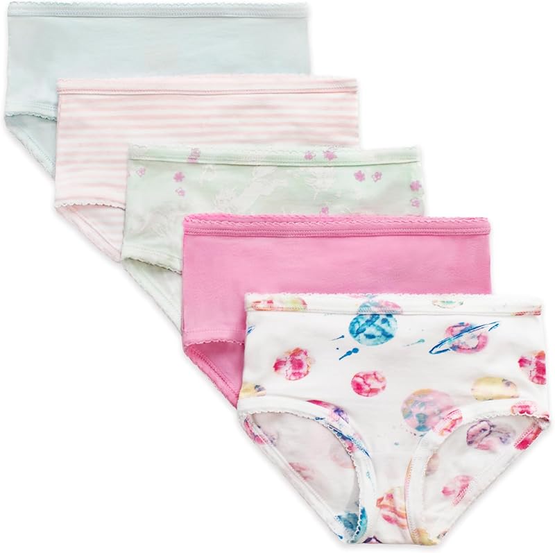 Burt's Bees Juego de 5 ropa interior para bebés y niñas, sólidos, a rayas, estampados, sin etiquetas, con tallas de 2 a 8 años