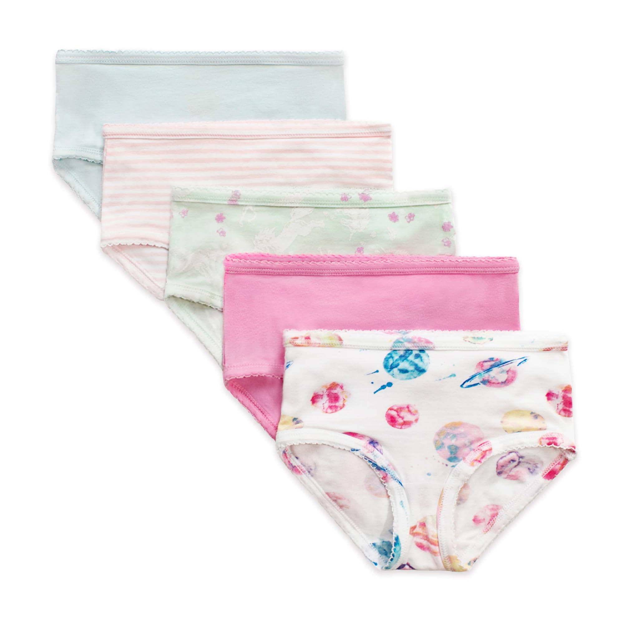 Burt's Bees Baby Toddler Girls' Underwear, Organic Cotton Panties, Tag-Free Comfort Briefs, Pack of 5 Girls Underwear, Planets and Unicorns, 4-5 Años