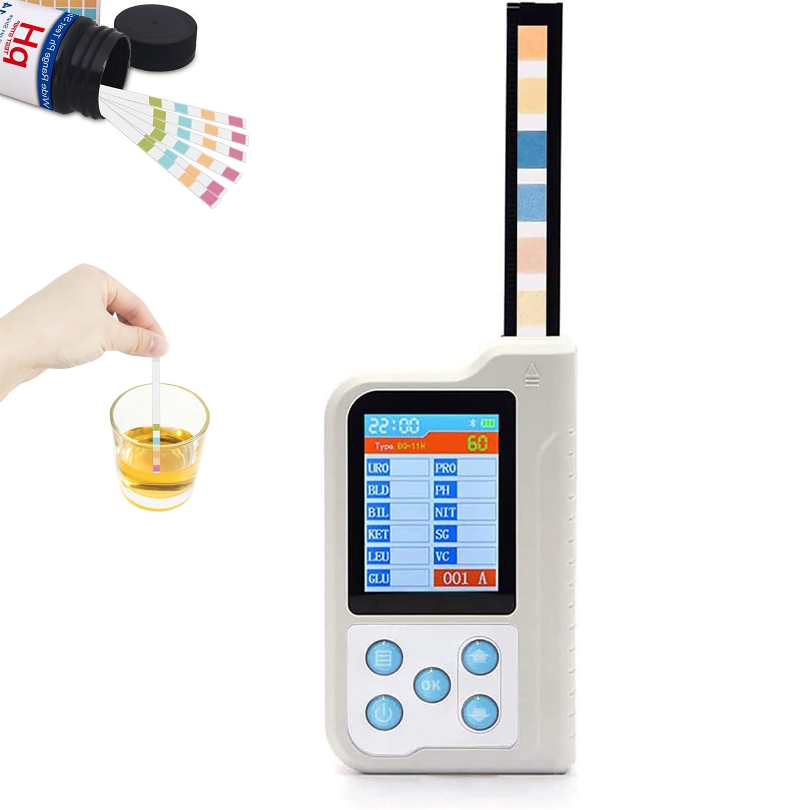 Kit de analizador de orina digital, instrumento de prueba de mano con 100 tiras de prueba de pH, función de almacenamiento de datos, recargable para pruebas en el hogar