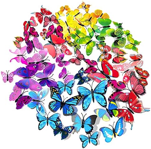 Wall Decal Butterfly, Topixdeals 48 PCS 3D Butterfly Stickers with Sponge Gum and Pins, Removable Wall Sticker Decals for Room Home Nursery Decor