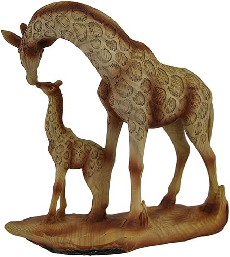 Miniatura 2 de Zeckos Estatua de resina con acabado de madera de jirafa y ternero de A Mother's Love de 7 pulgadas de alto