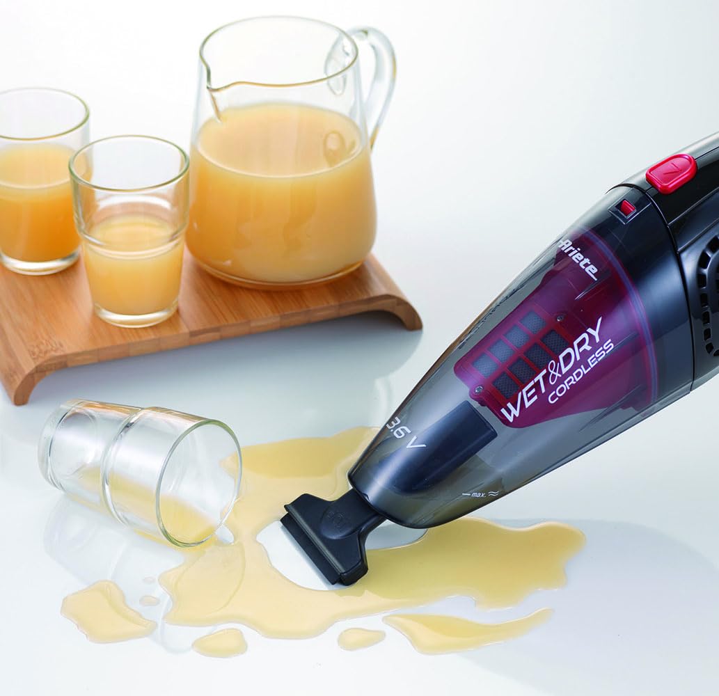 Ariete 2474 Wet and Dry Cordless, Aspirabriciole portatile, Autonomia 10 minuti, Viola/Nero