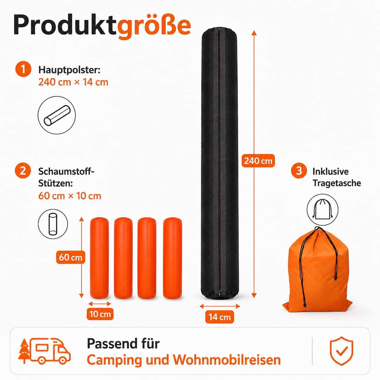 Wohnwagen Vorzelt Zubehör Luftpolster Aufblasbar 240 cm Schwarz,Andruckstange Vorzelt Polster mit Transparentem Innenschlauch, für Aufblasbares Zelt Camping Wohnmobil Vorzelt,2 Set