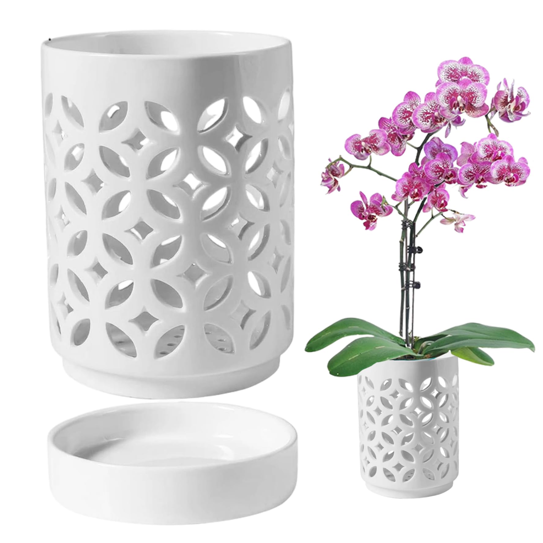 Faticenic Orchid Pots with Holes 4 Inch Ceramic Orchid Pots with Saucer for Repotting Breathable Plant Pot for Healthy Plant Growth White, Décoration de jardin