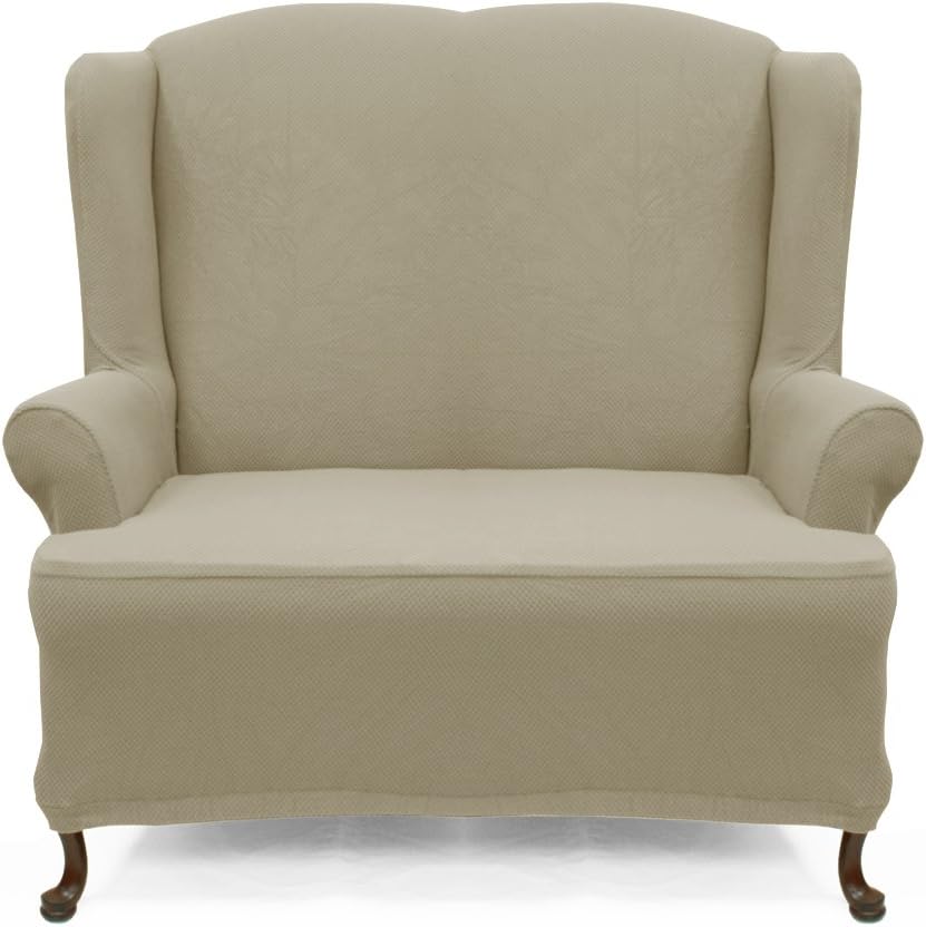 Wing Sofa Slipcover Stretch Pique Oatmeal Biscuit 707