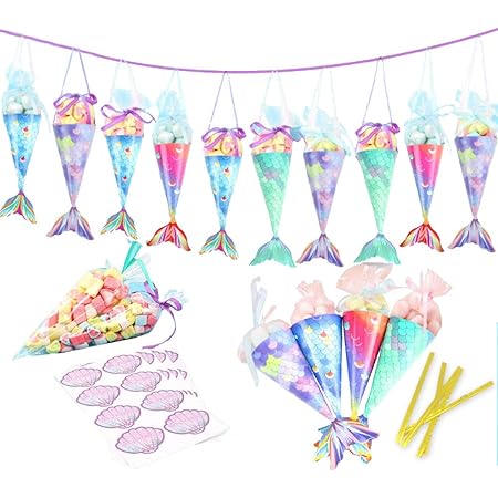48pcs Bricolage Cadeau De Sirene Sacs Ensemble Sirene Papier Boites A Bonbons Boites De Bonbons Sea Maid Bricolage Party Favor Sacs Pour Enfants Baby Shower Decoration De Fete D Anniversaire Amazon Fr Cuisine Et