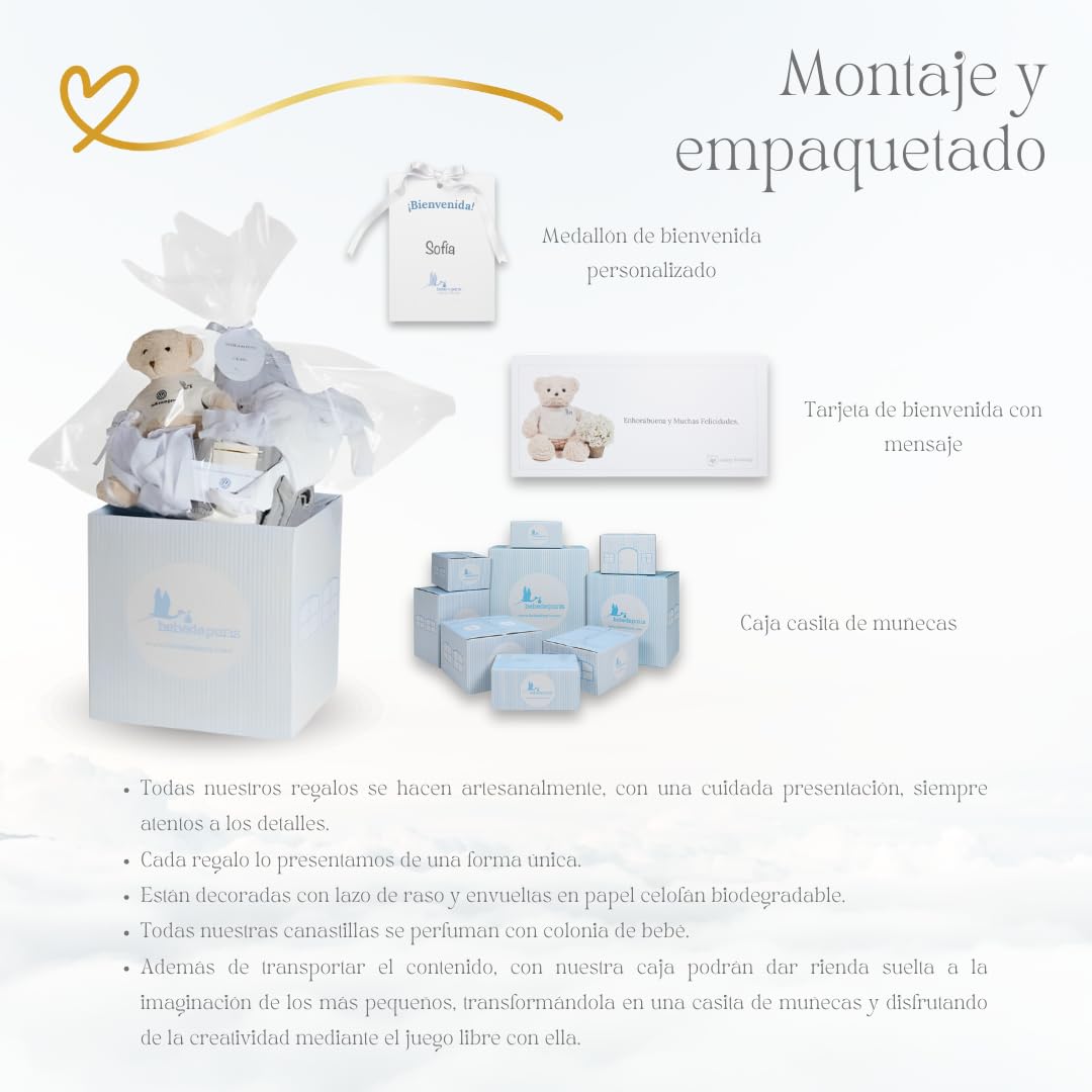 Regalo Neonato Maschio Femmina | Cestino per bambini | Orsetto | Coperta ricamata | Piccolo set | 3/6 Mesi (Blu) | BebeDeParis