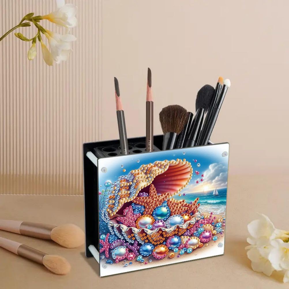Lebartm DIY Diamond Painting Pen Holder Ornaments Desktop Pencil Holder Ornaments Double Sided Spot Drill Makeup Brush Holder Organizer Office