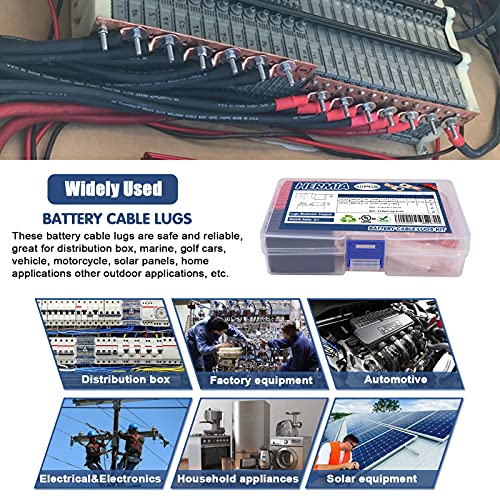 Hermia 20 Pack Ul Heavy Duty Wire Lugs 1/0 Awg-1/2'', 1/0 Awg-3/8'' Tubular Ring Terminals Connectors Battery Cable Ends, Bare Copper Eyelets With 3:1 Dual Wall Adhesive Heat Shrink #TOP6