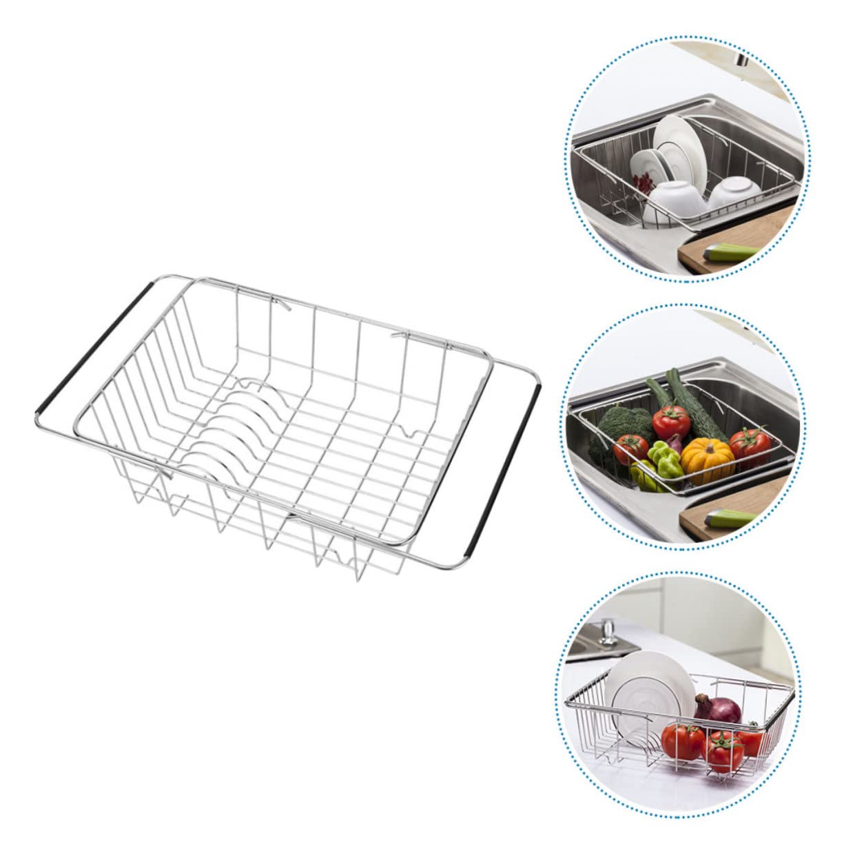 Passoire D’évier Cuisine Extensible en Acier Inoxydable, Argenté