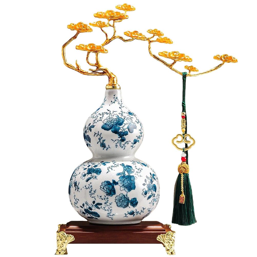 Feng Shui Ceramika Wu Lou Hu Lu Tykwa Chińska Powodzenie na szczęście Fortuna Bogactwo Zdrowie Sukces Tykwa Kolekcjonerski Amulet Dekoracje dla przyjaciół Rodziny Kochankowie,Blue