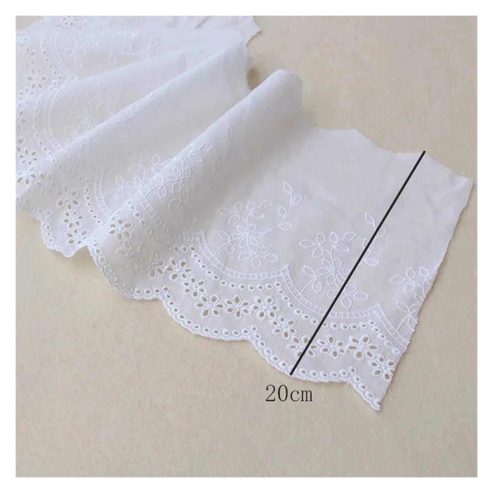 Cinta de Encaje 19,5 cm algodón puro 1 yarda encaje de blanco material ancho a mano cortina tela accesorios DIY para Decoración de Bodas(9.8-10yards)