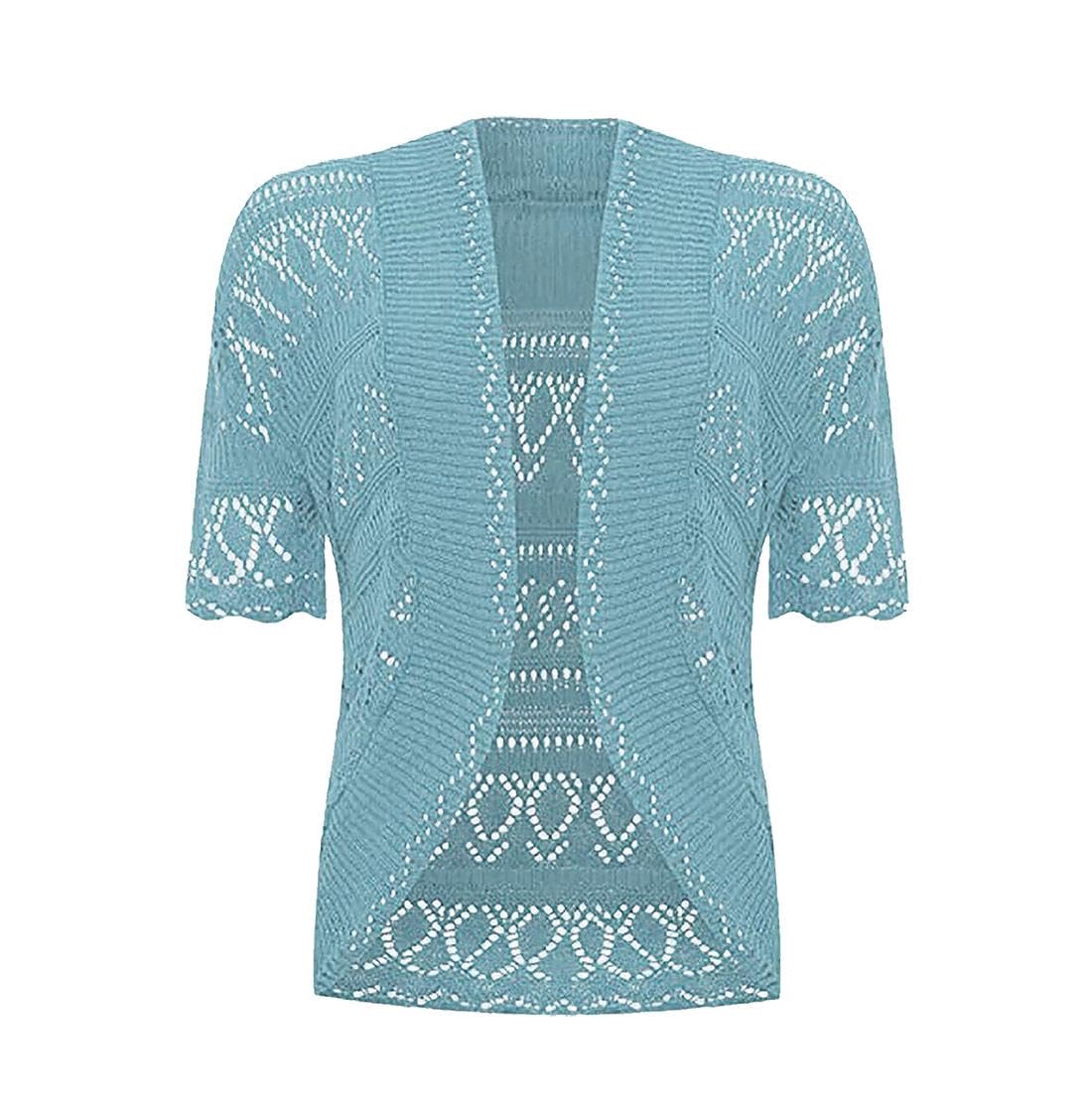 FASHION FAIRIES Crochet Bolero Shrug#(Sky Blue Short Sleeves Crochet Bolero Knitted Shrug#UK 24-26#Womens)