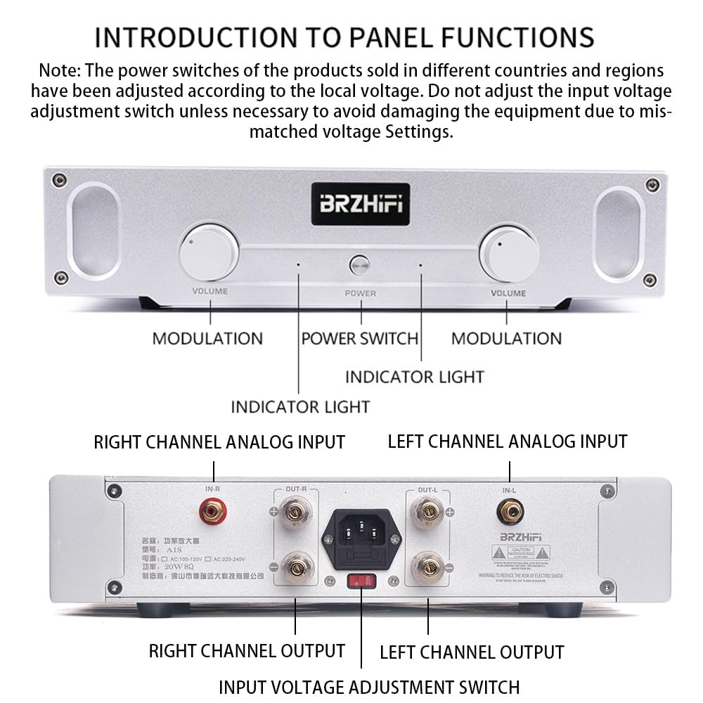 A1S 20W Amplificatore di Potenza HIFI Classe A Puro 2.0 Canali Amplificatore Audio per Casa (Argento)