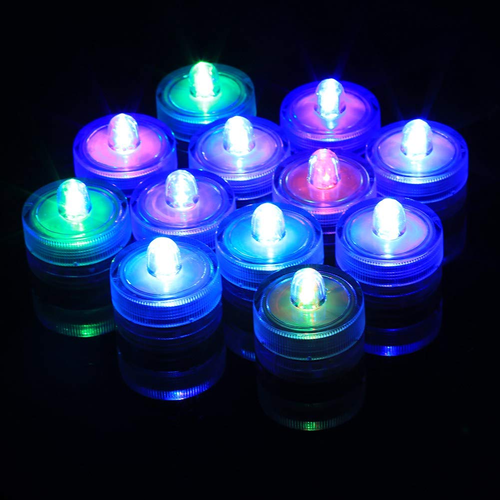 Haofy 12Pcs LED Submersible Waterproof Electronic Tea Night Light Fishbowl and Vase Decoration Outdoor Party, Wedding