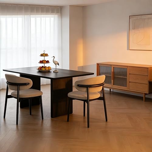 Miniatura 3 de ZimNo Juego de 2 sillas de comedor modernas de madera, sillas de madera maciza, respaldo tapizado de tela beige para casa de campo, cocina,