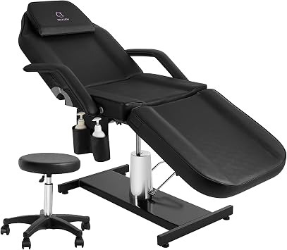 Hydraulic Facial Chair Tattoo Chair Adjustable Professional for Esthetician Beauty Lash Extensions Spa Table Esthetician Chair Spa Beds for Esthetician with Storage Pocket Black