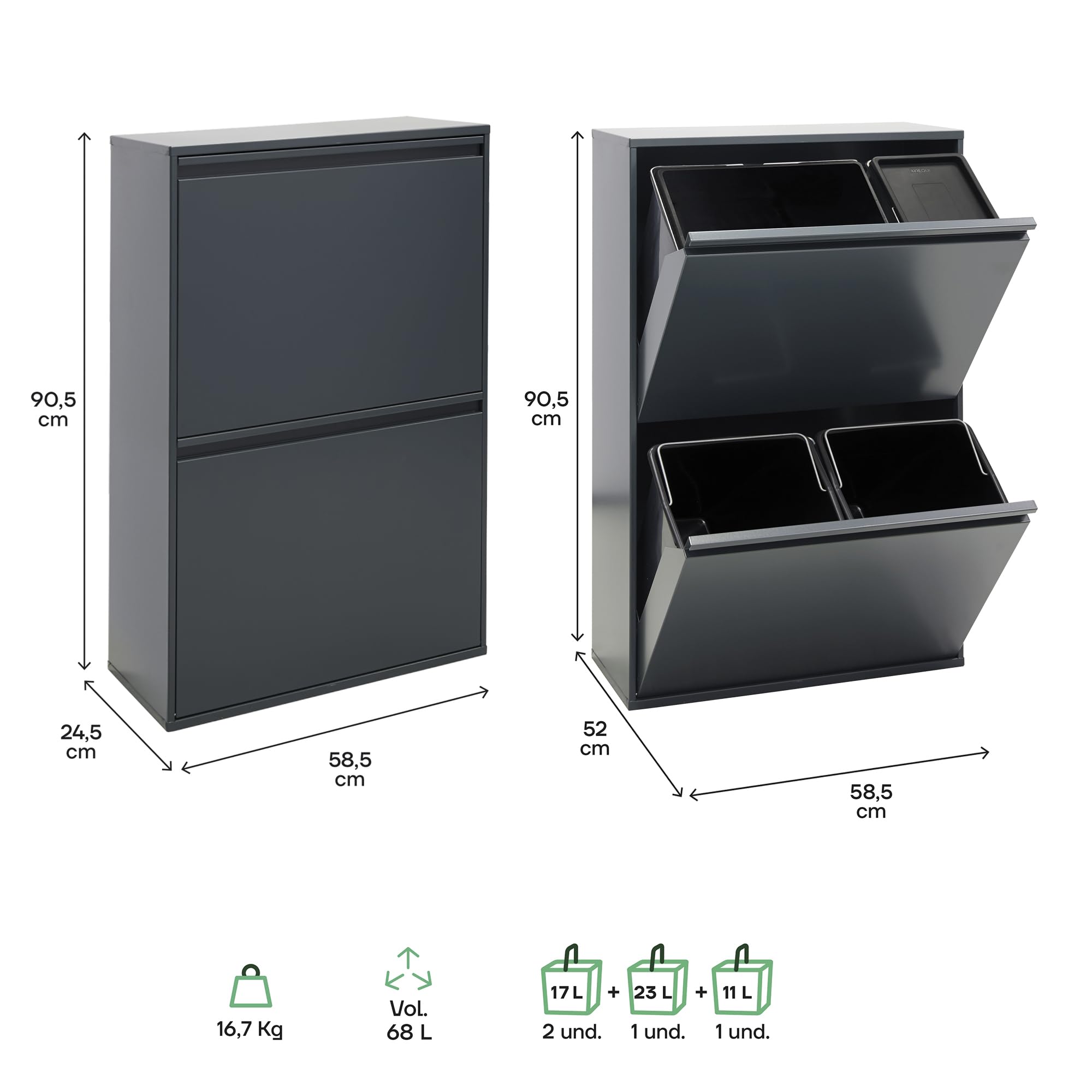 Arregui Basic CR604-B2 Mülltrennsystem aus Stahl – Bild 4