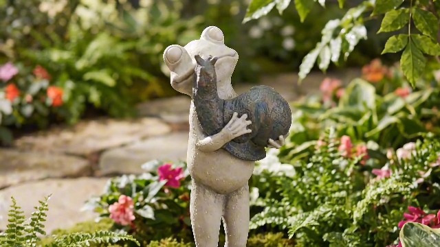 Estatua abrazando rana y caracol 12 pulgadas gris miniatura 7