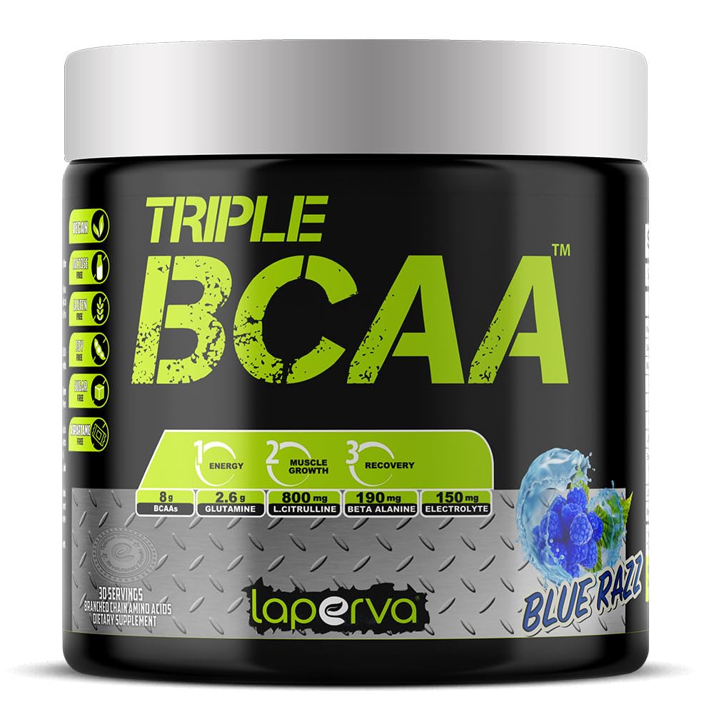 Laperva Triple BCAA Powder - Advanced Muscle Recovery & Performance Enhancement Formula - |ZERO CARB, SUGAR & FAT| - Vegan - Lactose, Soy & Gluten Free - 30 Servings (Blue Razz) Blue Raspberry