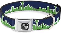 Vista 1 de Collar de perro hebilla de cinturón de seguridad Seattle Skyline azul marino verde brillante 13 a 18 pulgadas 1.5 pulgadas de ancho
